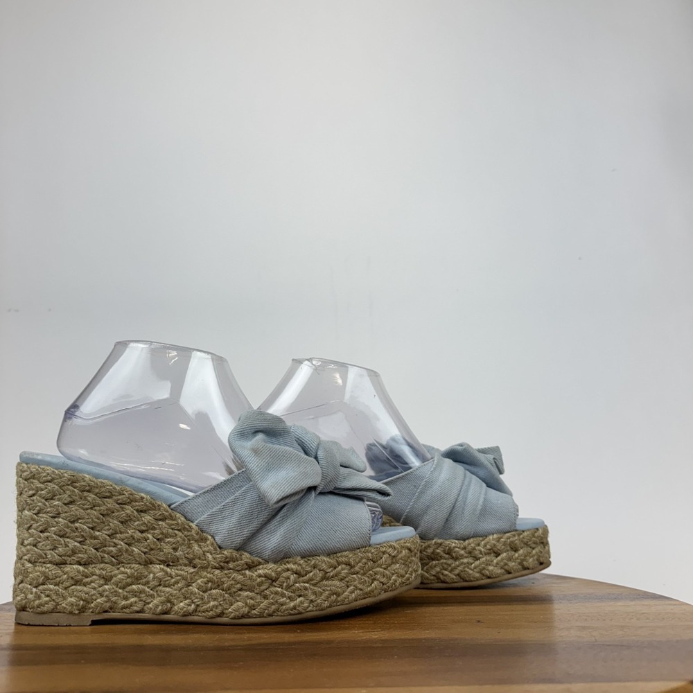 New Womens Stuart Weitzman Loveknot Blue Espadrille Platfrom Wedge Sandal Size 9